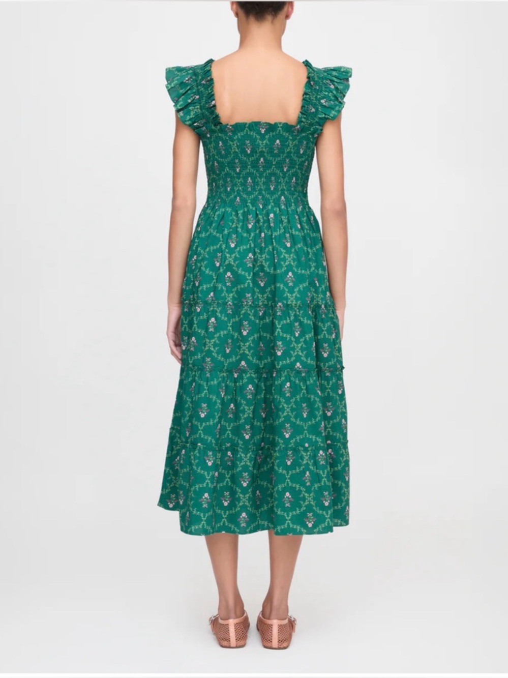 Hill House Home Ellie Nap Dress XXS Emerald Trellis Floral Smocked Midi